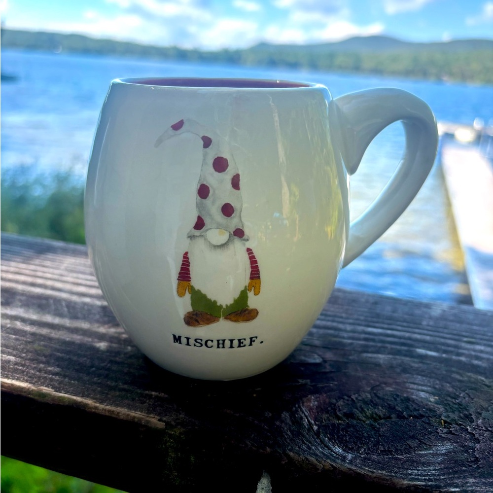 Rae Dunn Mischief Gnome Mug - White and Red